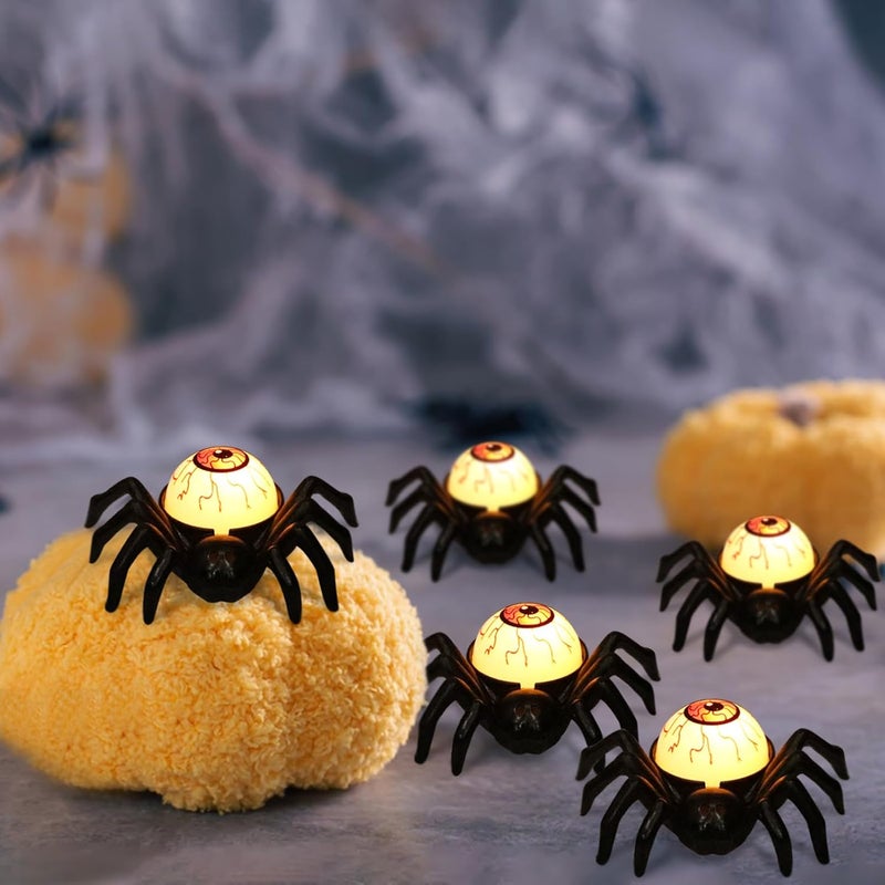 DRomance Halloween Flameless Flickering Candle Lights Battery Operated with 6H Timer, Spooky Spider Red Eyeballs Shaped LED Candles Cute Halloween Decoration Indoor(6 Pack, 2.8" x 3.5" x 1.3") - Image 3